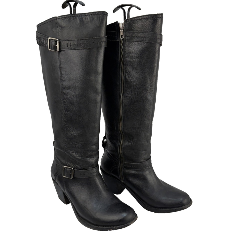 Frye Carmen Black Leather Tall Harness Moto Boots Size 9.5 Riding Equestrian